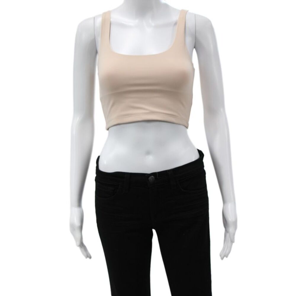 All Access Womens Cropped Tank Square Neck Beige Cotton Sleeveless Size 2XS